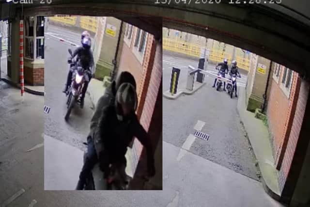 CCTV shared by Northumbria Police shows the visits made to the car park by the suspected would-be thieves.