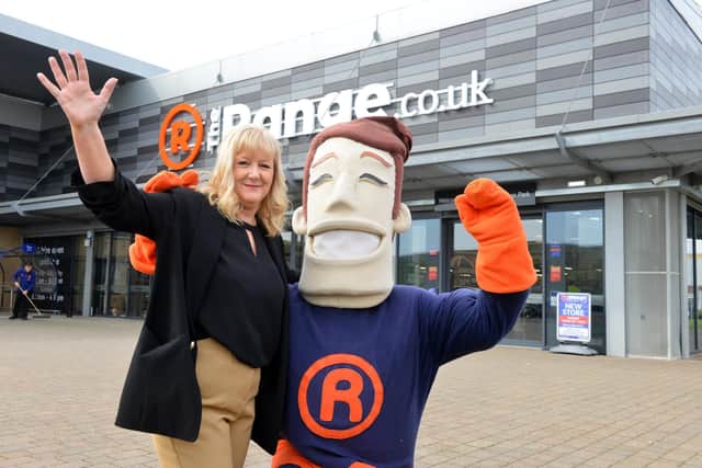 The Range new store opens at Dalton Park with manager Sharon Atkinson-Brown and mascot Captain Range.
