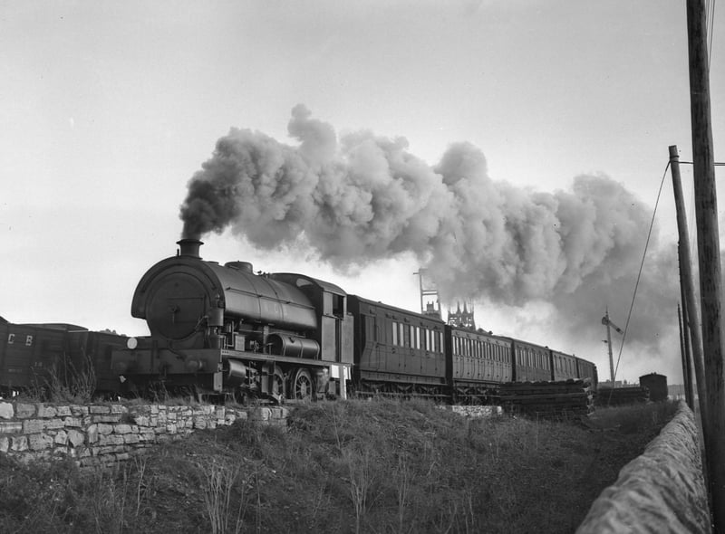 The 'Marsden Rattler' train travelling between South Shields and Whitburn Colliery in October 1953. You might recognise this train if you've seen the Platform 33 bar in South Shields. Can you guess why?