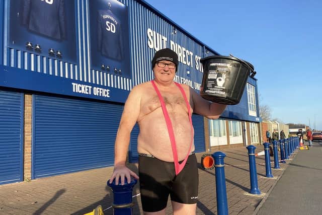 Charity walker Colin Burton braved the cold in mankini on the last leg of his charity walk./Photo: Frank Reid