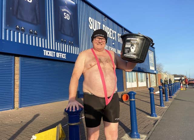 Charity walker Colin Burton braved the cold in mankini on the last leg of his charity walk./Photo: Frank Reid