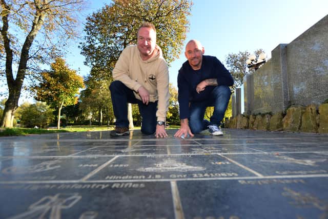 Orders are being taken to place stones on Sunderland's Veteran's Walk. Organisers Rob Deverson and Tom Cuthbertson (R).