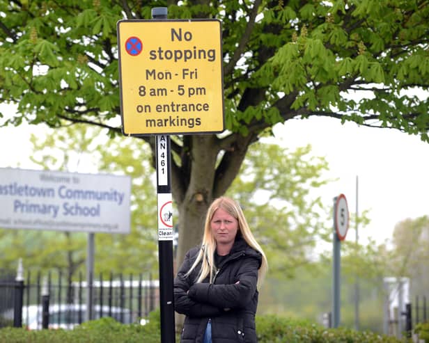 Mum Shauna Ellwood is raising awareness about traffic issues outside Castletown Primary School after her son was hit by a cyclist.