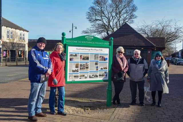 Pictured with the new information panel on Southwick Village Green are l-r Peter Gibson, Irene Tonkinson, Christine Fletcher, Tony Dimmock and Irene Gibson.