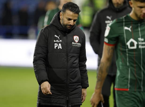 Barnsley manager Poya Asbaghi looking dejected as relegation is confirmed. PA picture.