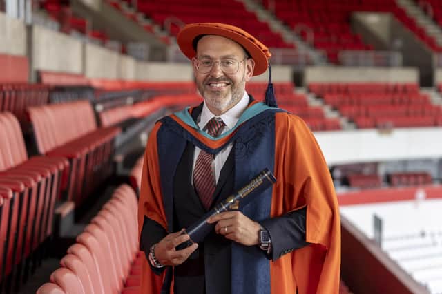 Co-Founder and Managing Partner of Fulwell 73, Leo Pearlman pictured during the University of Sunderland graduation ceremony at the Stadium of Light Picture: DAVID WOOD