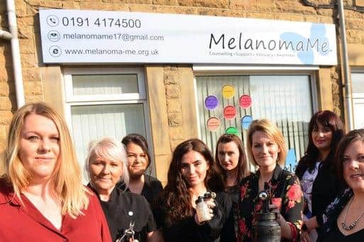 MelanomaMe founders Kerry Rafferty, front left, and Elaine Taylor, front right, with  some in the health and beauty industry