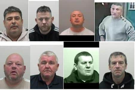 Eight of the nine hooligans jailed following disorder at a Burnley pub during the Burnley versus Newcastle United match in December 2019. Anthony Smith is pictured top right.
