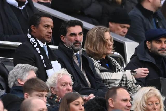 Newcastle United chairman and Public Investment Fund governor Yasir Al-Rumayyan, second left, and co-owner Amanda Staveley.
