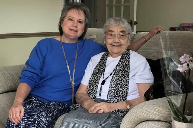 A recent photo of Alison Harvey and her mum Dorrie Rowe, formerly Oxberry, now 87.
