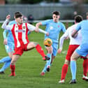 Action from Sunderland RCA (red and white) v Newton Aycliffe.  Photo: Frank Reid