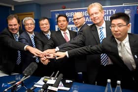 Hong Kong businessman Carson Yeung (4th left) during his time with Birmingham City. Left to right: vice president Mike Wiseman, vice chairman Sammy Yu, chairman Vico Hui, vice chairman Peter Pannu, chief executive officer Michael Dunford and legal advisor Warren Ko.