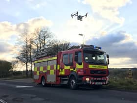 The drone in use at a recent incident tackled by County Durham and Darlington Fire and Rescue Service.