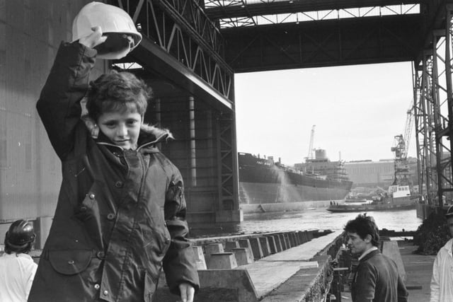 Sunderland has a long and proud shipbuilding heritage and watching mighty ships being launched on the Wear was once a popular pastime. Pictured here is youngster Andrew Rowland in October 1979 at the ship launch of the SD 14 Thai Binh from the new tandem covered-in berth of Austin and Pickersgill at the Southwick shipyard.