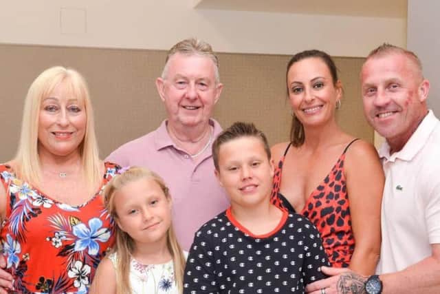 Anne Birch which husband Tony, his stepdaughter Claire Greaves, son-in-law Lee Greaves and grandchildren Katie and Jack.