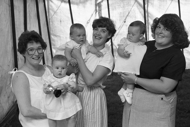 Finalists in the birth to 6 months age range in 1983 were (left to right) Tyra Livia Slassor. Lindsey Ord and Louise Owens, with their mothers.