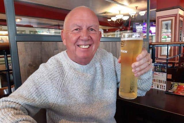 Jon Hutchinson enjoying a pint in the William Jameson while waiting for his wife at the hairdressers.