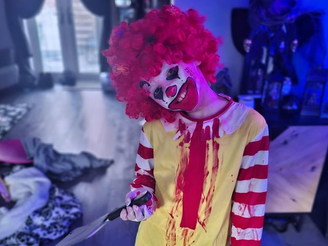 Jasmine Leigh Ramsden is dressed as Ronald McDonald.