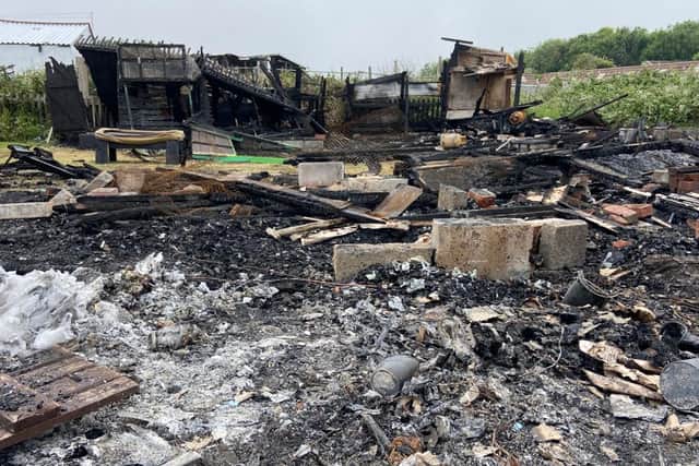The aftermath of the fire at Fulwell allotments.