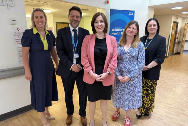 Claire Riley, chief corporate services officer for the North East and North Cumbria Integrated Care Board and regional lead for women's health, research and innovation, Dr Fadi Khalil, operational lead, Bridget Phillipson, MP for Sunderland South and Houghton and Minister for Women and Equalities, Dr Ruth Thompson, GP with specialist interest in women's health, and Kelly Hardy, practice manager at Hylton Medical Group.
