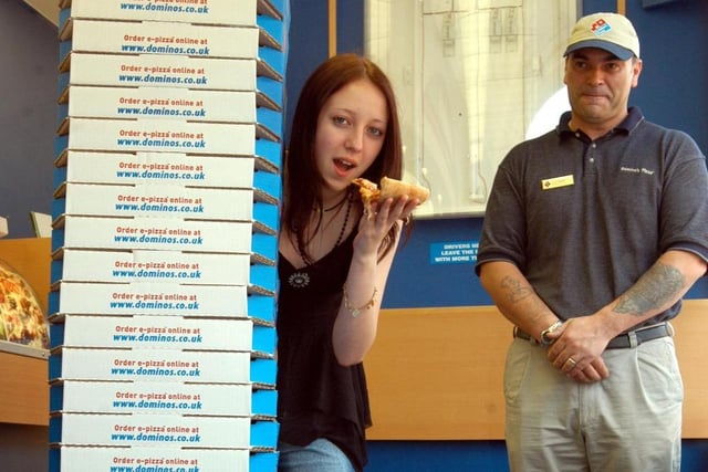 Rebecca Welsh, from Millfield, wasnt going short on food any time soon in 2006 after winning her height in pizzas from a Sunderland Echo/Domino's Pizza competition.