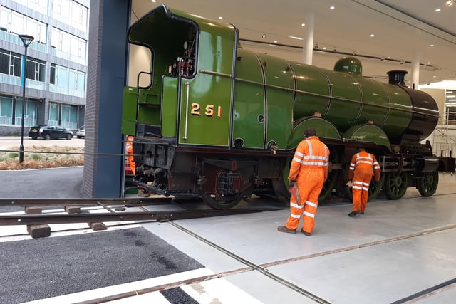 Engine number 251 moving slowly into place at Doncaster's museum