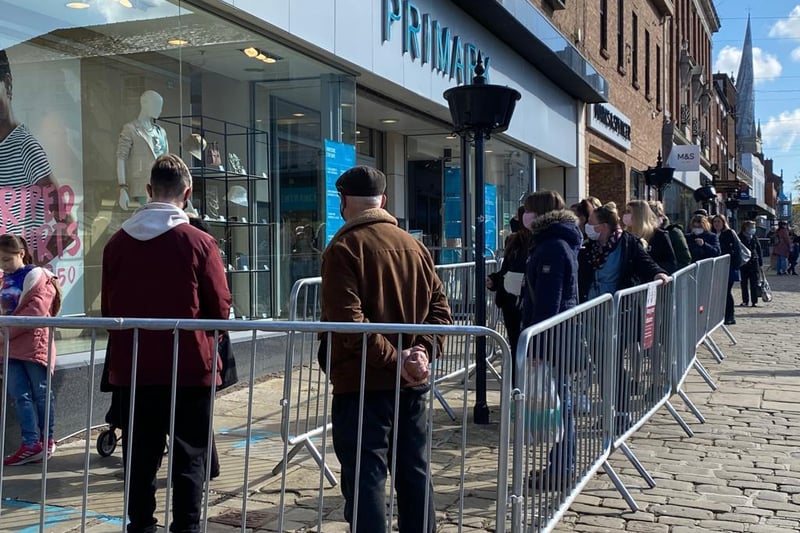 Shoppers were spotted queuing outside Primark in Chesterfield early on Monday