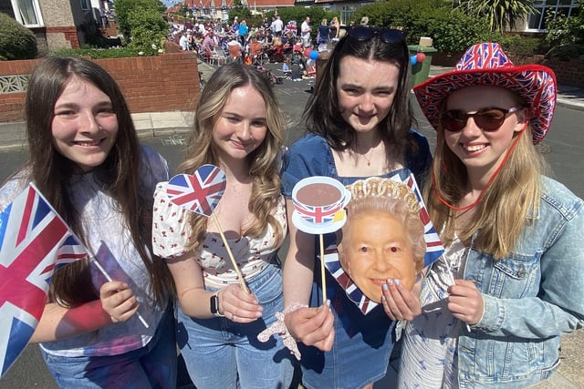 Erin Simpson, Renee Ganley, Harriet Foskett and Eve Fawcett enjoy the party and the sunshine at Clifton Road.