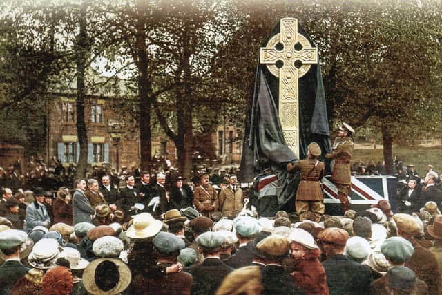 The Washington History Society is interested in all of Washington's history. This picture of theirs shows the unveiling of the war memorial being unveiled by Lord Lambton on June 5, 1920.