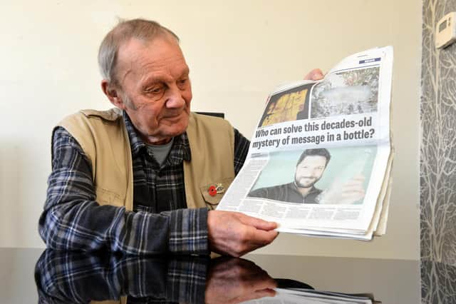 Paddy Taylor with the original Sunderland Echo story about the message in a bottle which he sent 48 years ago.