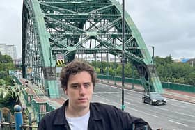 Playwright Ben Gettins at the Wearmouth Bridge, which plays a central role in his drama Wearmouth.