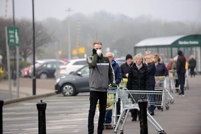 Queues outside Seaburn Morrisons as people adjusted to the new normal of lockdown
