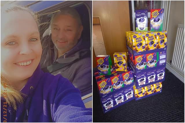 Emma Olsen and Ray Knox with some of the Easter Egg donations