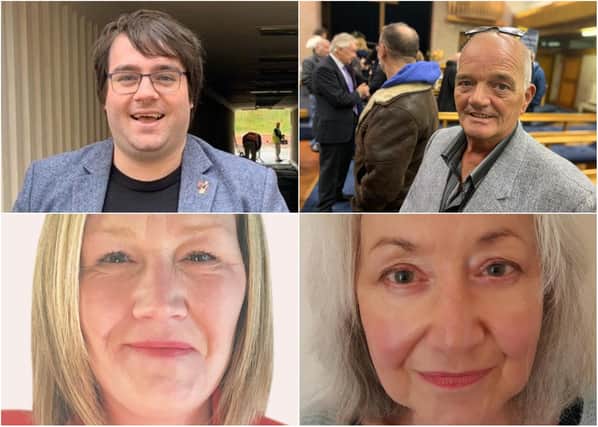 From top left: Paul Edgeworth, Tony Morrow, Christine Reed, and Debra Waller. No candidate statement or photo provided by Pauline Elizabeth Huntley.