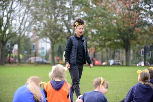 England and former SAFC star Demi Stokes was at Dame Dorothy as part of the BBC's 2023 Children in Need campaign. Sunderland Echo image.