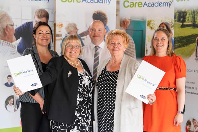 Coun Lucy Hovvels and Cllr Audrey Laing, from Durham County Council at the launch of the Care Academy in 2019