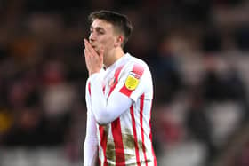 SUNDERLAND, ENGLAND - JANUARY 11: Dan Neil of Sunderland reacts during the Sky Bet League One match between Sunderland and Lincoln City at Stadium of Light on January 11, 2022 in Sunderland, England. (Photo by Stu Forster/Getty Images)