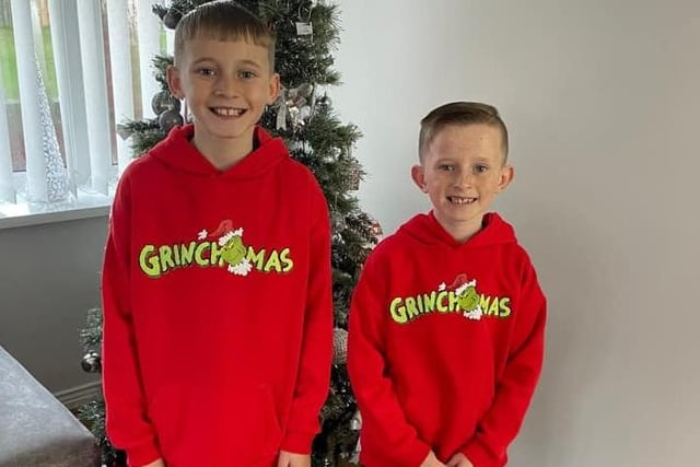 Brennan and Lennon Bond don't look like Grinches to us! Loving the hoodies for Christmas Jumper Day.