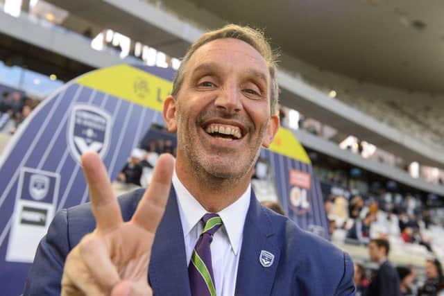 Bordeaux's American owner Joe DaGrosa gestures prior to the French L1 football match between Bordeaux (FCGB) and Lyon (OL) on April 26, 2019 at the Matmut Atlantique stadium in Bordeaux, southwestern France. (Photo by NICOLAS TUCAT / AFP)        (Photo credit should read NICOLAS TUCAT/AFP via Getty Images)