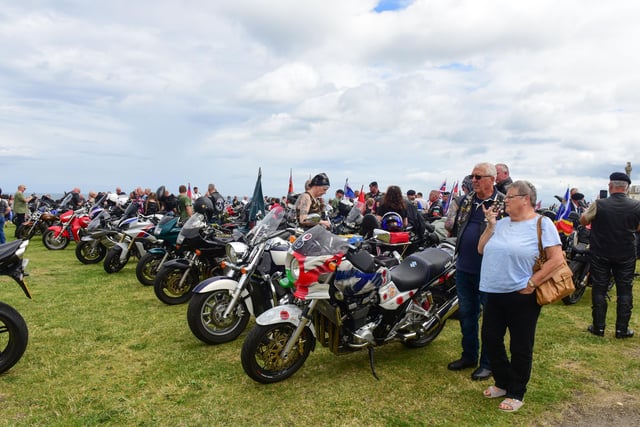 The bikers came together for a memorial service after arriving on the Green.