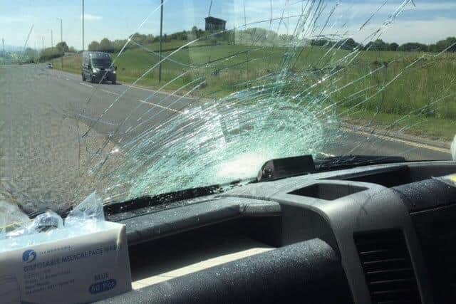 One of the NEAS crews was on the A183 Chester Road in Penshaw when it was struck by an object, shattering its windscreen.