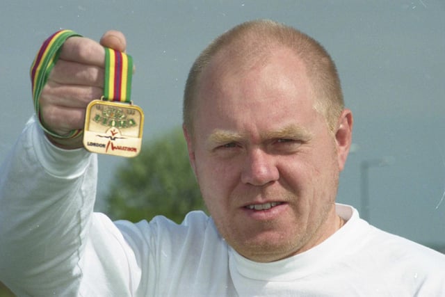 Runner Dave Ritchie of Seaham  with his medal from the London Marathon in 1998.