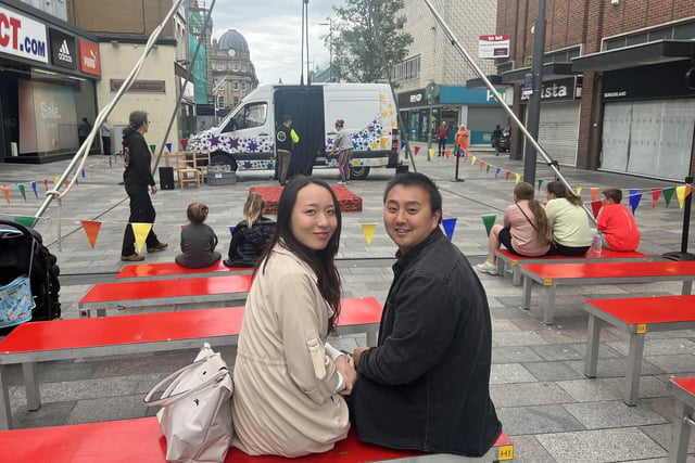 Boxiang Zahn and Myou Yang enjoy the city centre entertainment