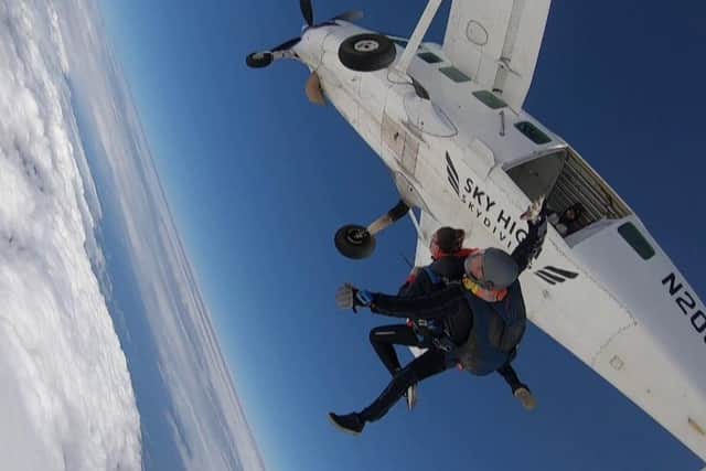Geronimo! Sunderland Warriors Running Club director jumps from a plane for the first time.