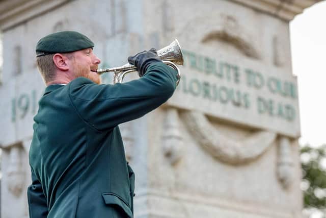 A bugler plays The Last Post at the Sunderland Cenotaph to commemorate VJ Day.