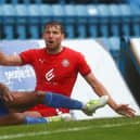 GILLINGHAM, ENGLAND - OCTOBER 02: Charlie Wyke of Wigan Athletic reacts during the Sky Bet League One match between Gillingham and Wigan Athletic at MEMS Priestfield Stadium on October 02, 2021 in Gillingham, England. (Photo by Jacques Feeney/Getty Images)