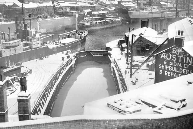 The dry dock at Austin and Pickersgill which was iced over in February 1955.