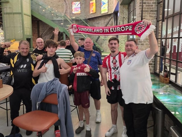 Sean Defty and crew enjoy pre-flight drinks and food at Stansted Airport.