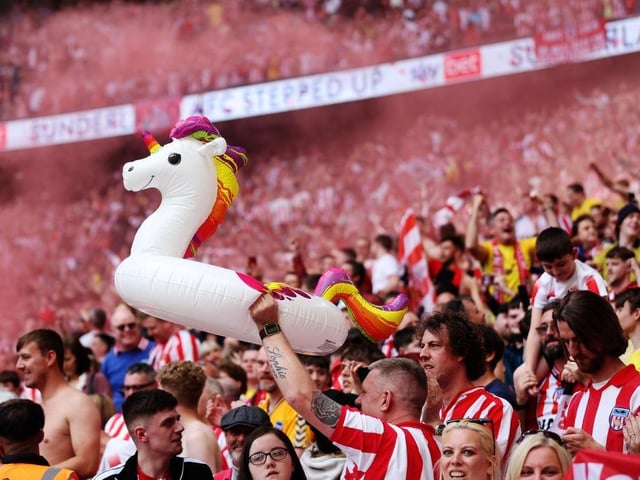 Sunderland supporters celebrating the final score...with an inflatable unicorn