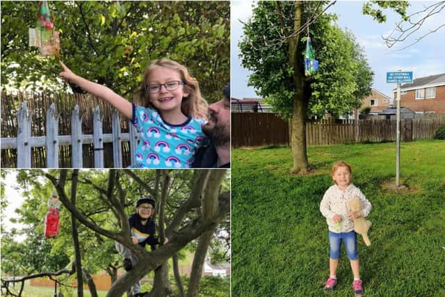 Arielle's friends, Amelie (top left), Olivia (right) and Sam (bottom left) who have found her bird feeders when out walking.